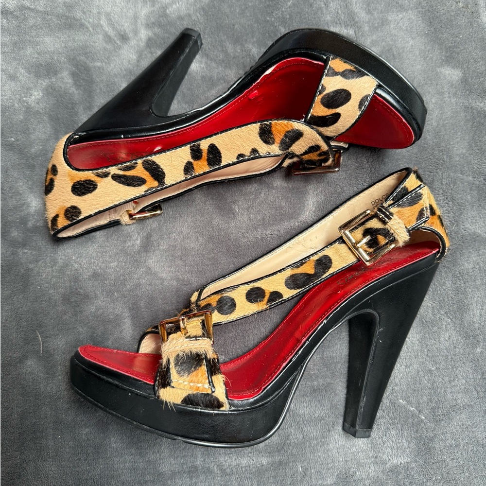 Oh Deer Dolce Leopard Print Platform Heel Sandals Size 7.5